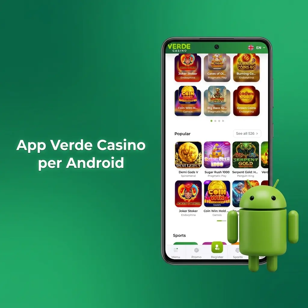 App Verde Casino per Android su smartphone, download APK gratuito per scommesse e giochi da casinò