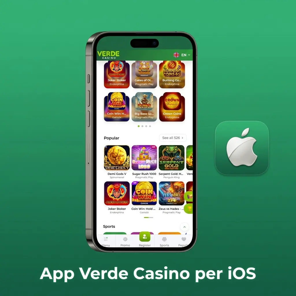 App Verde Casino per iOS su iPhone e iPad, compatibile da iPhone 6S con iOS 12.0 e 100 MB spazio libero
