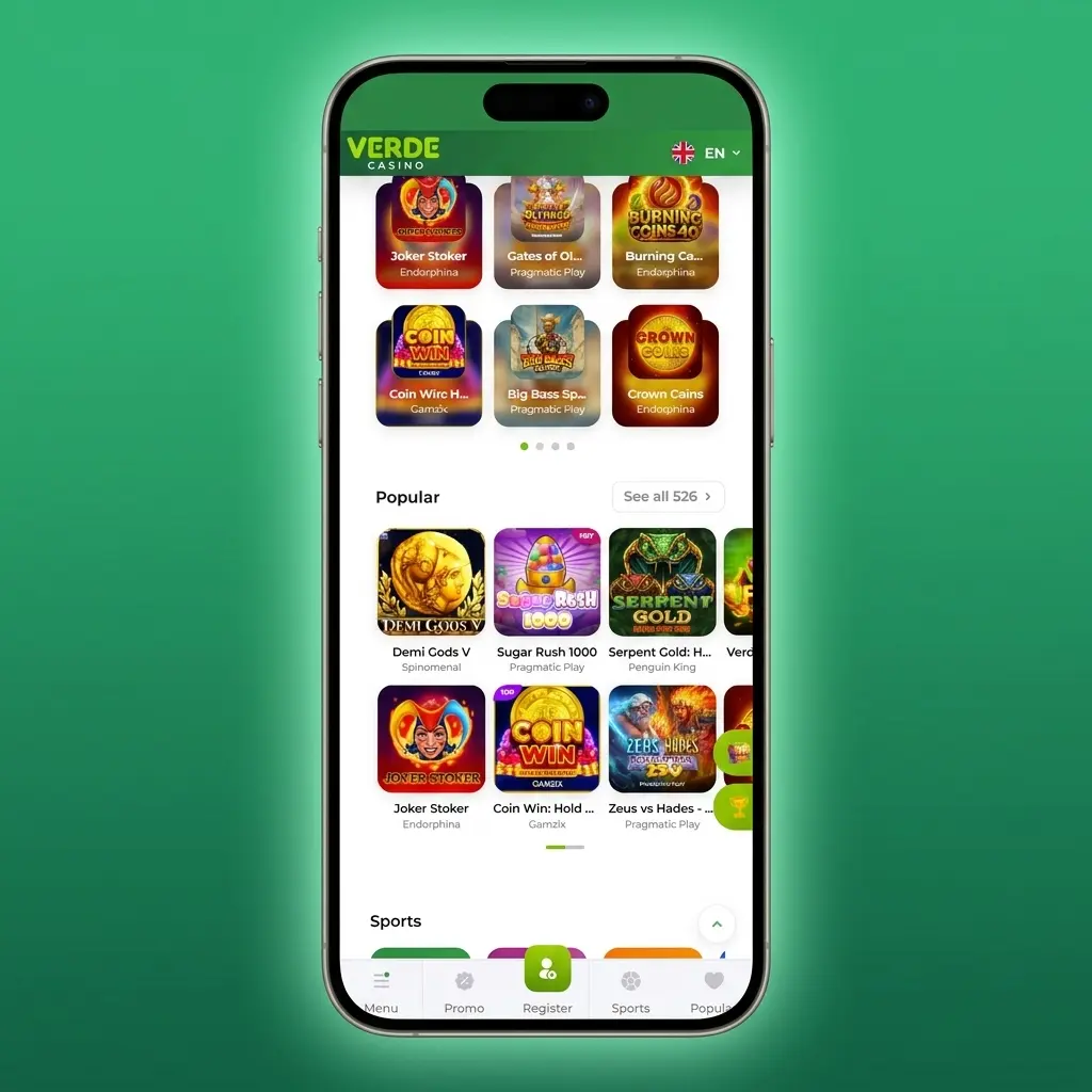 Schermata di login Verde Casino con modulo per email, password e verifica in due passaggi per accedere al profilo