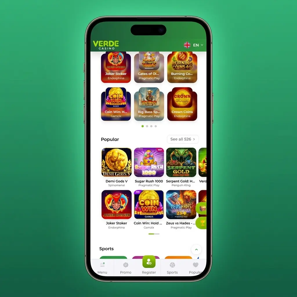 Schermata di login Verde Casino con modulo per email, password e verifica in due passaggi per accedere al profilo