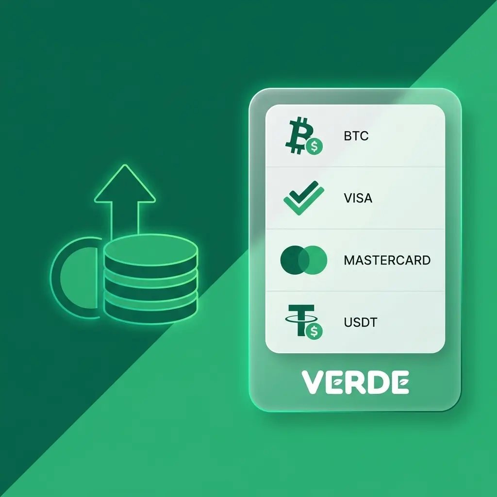 Metodi di deposito su Verde Casino: carte, wallet elettronici e crypto con accredito istantaneo dal minimo di 10 EUR