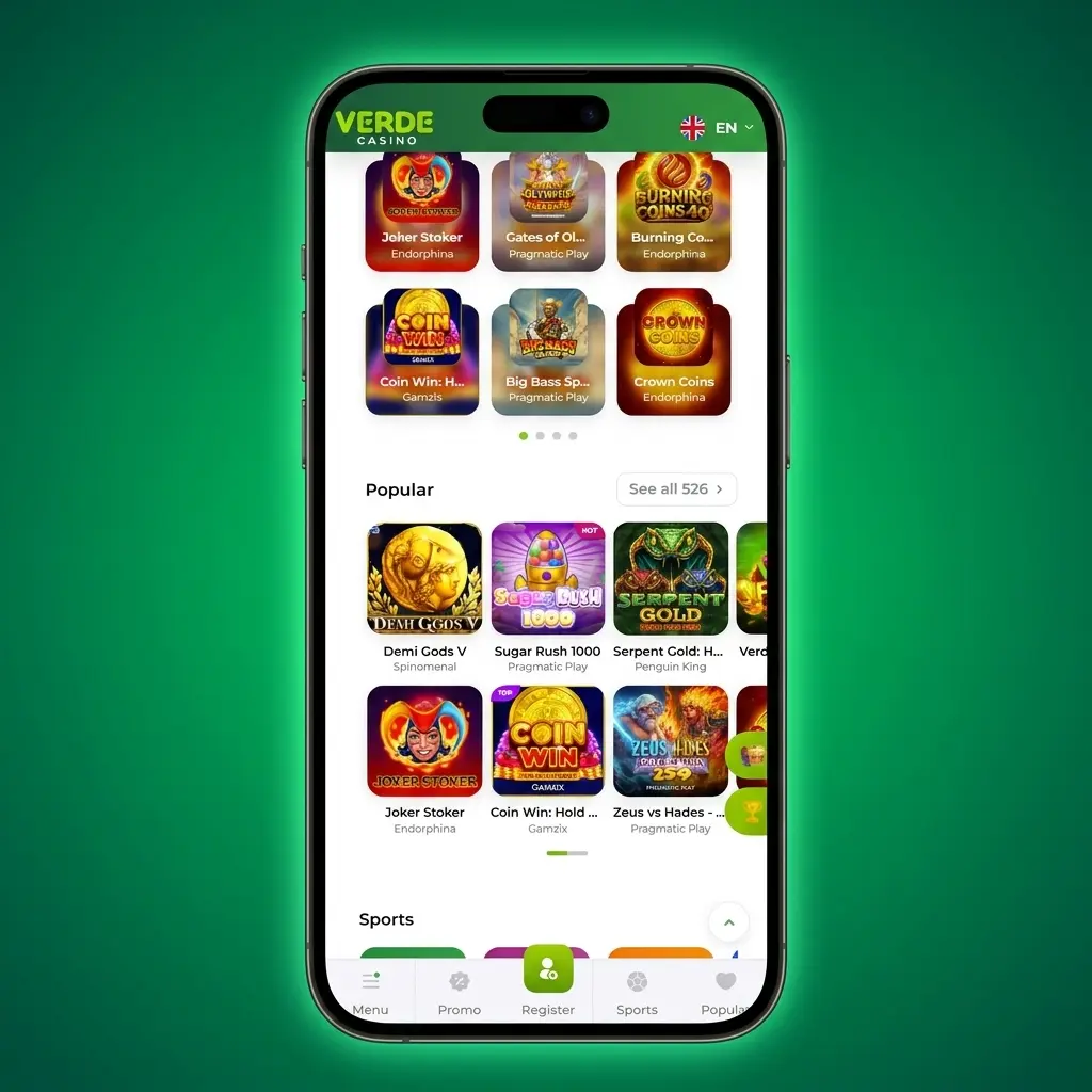 Schermata di registrazione sull'app Verde Casino con modulo per inserire dati personali e creare un account