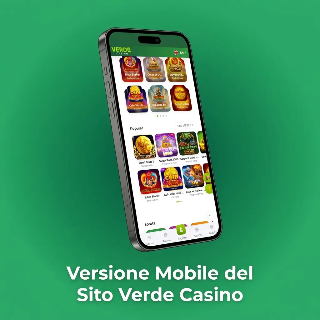 Versione mobile di Verde Casino su smartphone e tablet con accesso a slot, scommesse e casinò live